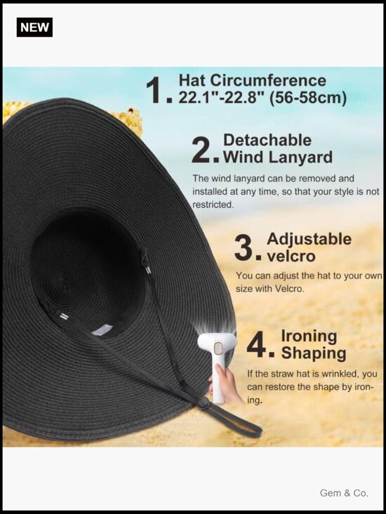 Floppy Straw Sun Hat with UPF 50+ Foldable Roll Up Beach Hat